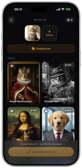 The PetPortraits style grid of gallery portrait styles