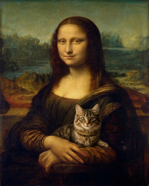 A cat reimagined in a Mona Lisa painting